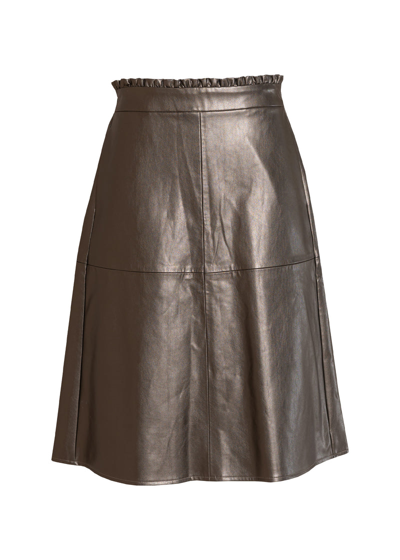 Bronze Gathered Leather Skirt