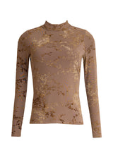 Brown Floral Mesh Mock Neck Top