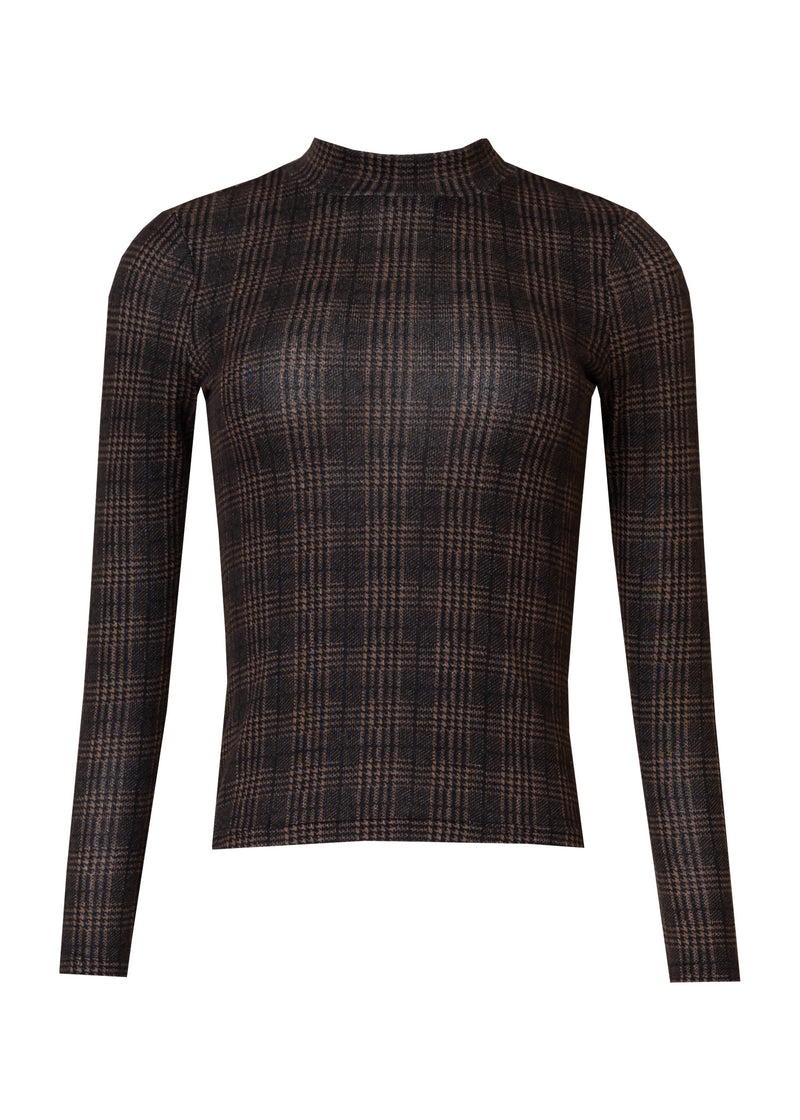 Brown Plaid Mock Neck Top