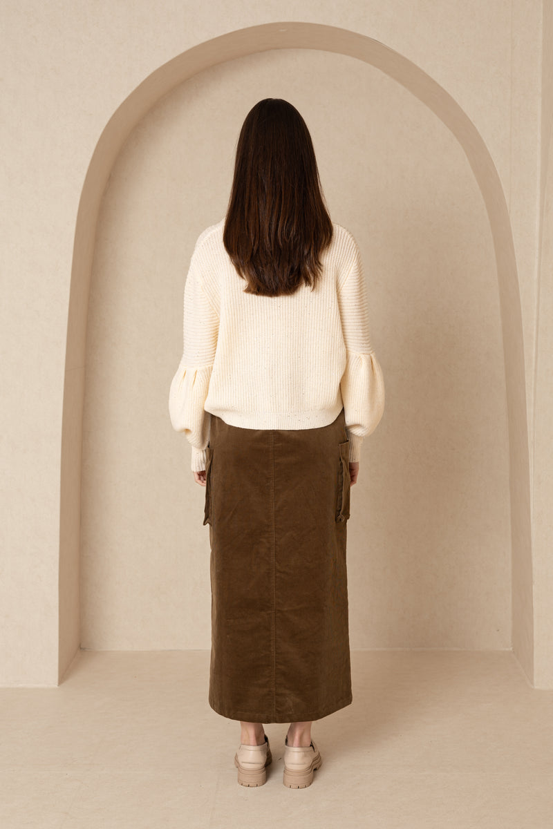 Olive Corduroy Cargo Skirt