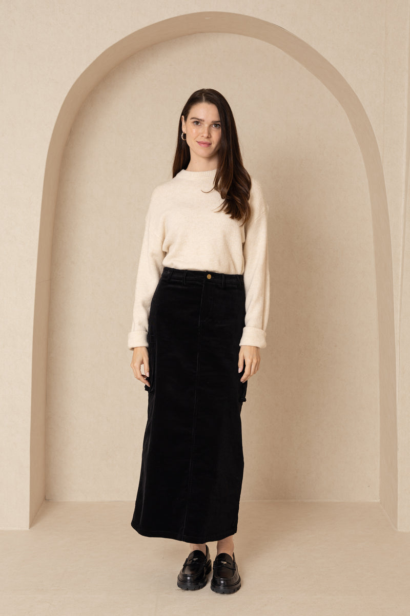 Black Corduroy Cargo Skirt