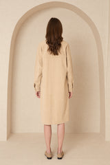 Sand Corduroy Shirt Dress