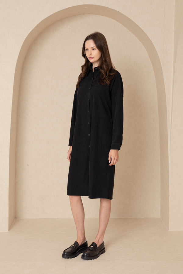 Black Corduroy Shirt Dress