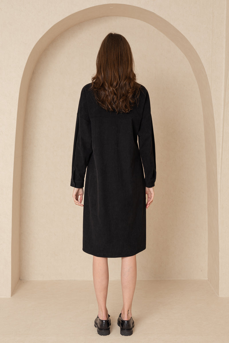 Black Corduroy Shirt Dress