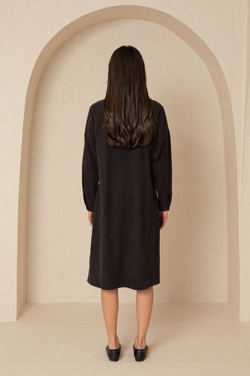 Grey Corduroy Shirt Dress