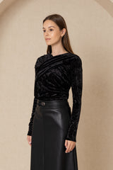 Black Crushed Velvet Top