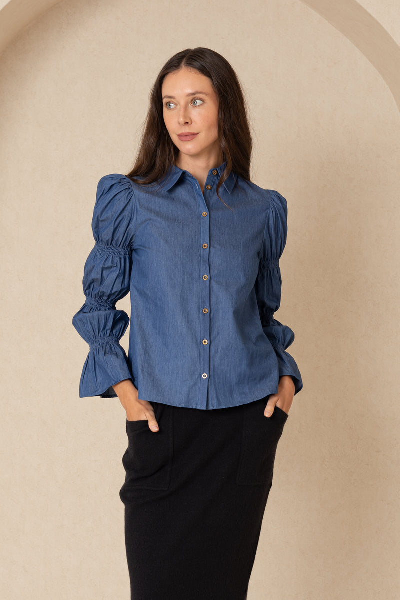 Denim Marie Sleeve Blouse