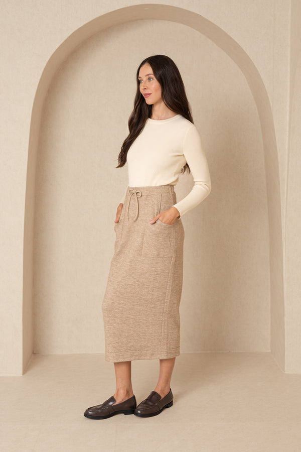 Light Brown Knit Drawstring Pocket Skirt