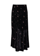 Black Embroidered Floral Velour Skirt