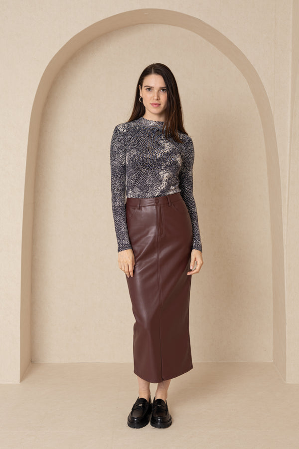 Burgundy Everyday Leather Maxi Skirt