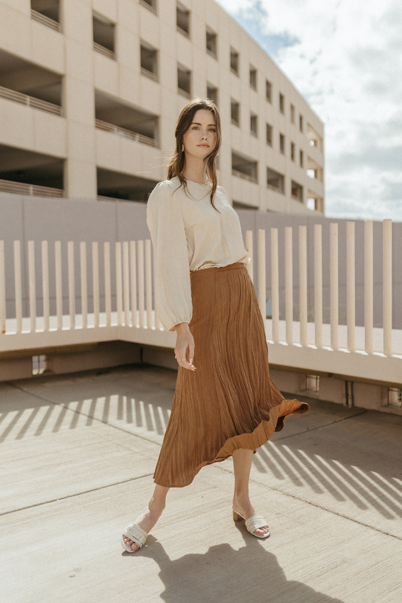 Tan Balloon Sleeve Blouse