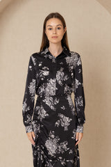 Black Floral Silk Blouse