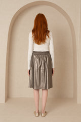 Bronze Gathered Leather Skirt