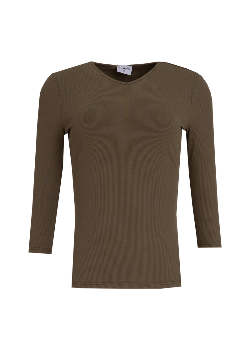 Green 3/4 Sleeve Ribbed V-Neck Tee