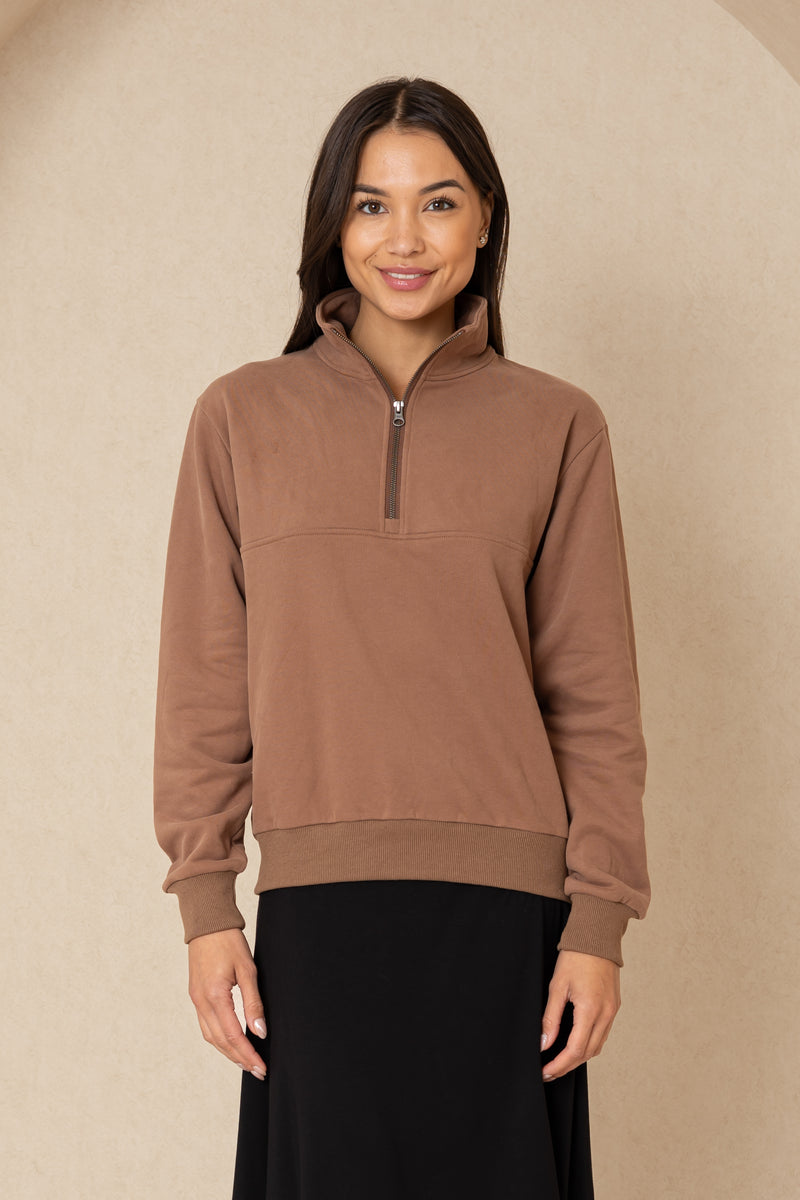 Brown Half Zip Sweatshirt