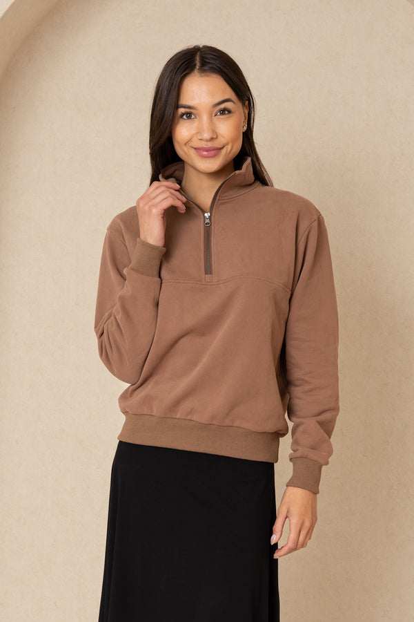 Brown Half Zip Sweatshirt