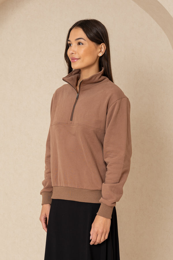 Brown Half Zip Sweatshirt