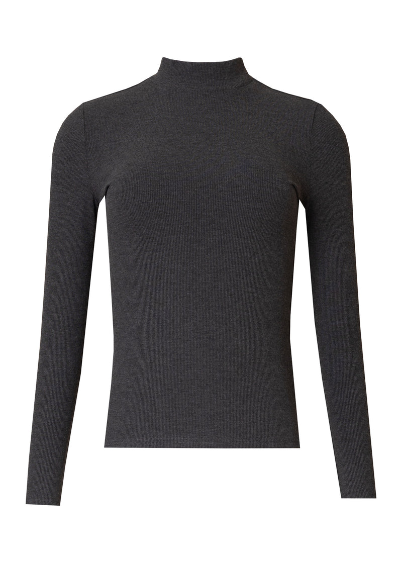 Heather Grey Ribbed Mock Neck Top