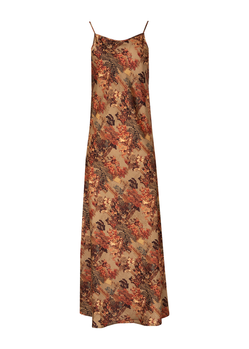 Brown Printed Slip Dress