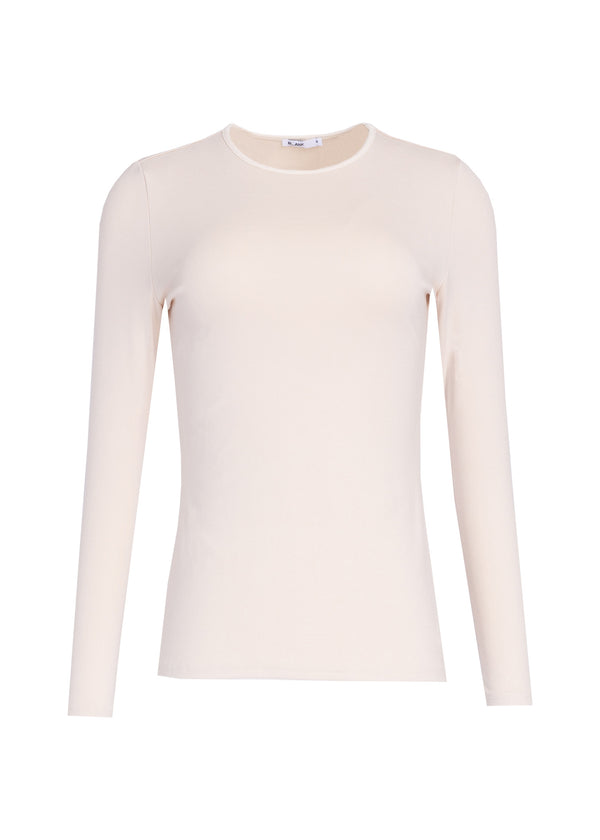 Ivory Solid Long Sleeve Round Neck T-Shirt