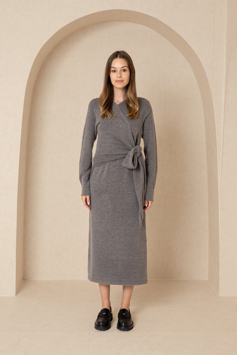 Grey Knit Wrap Dress