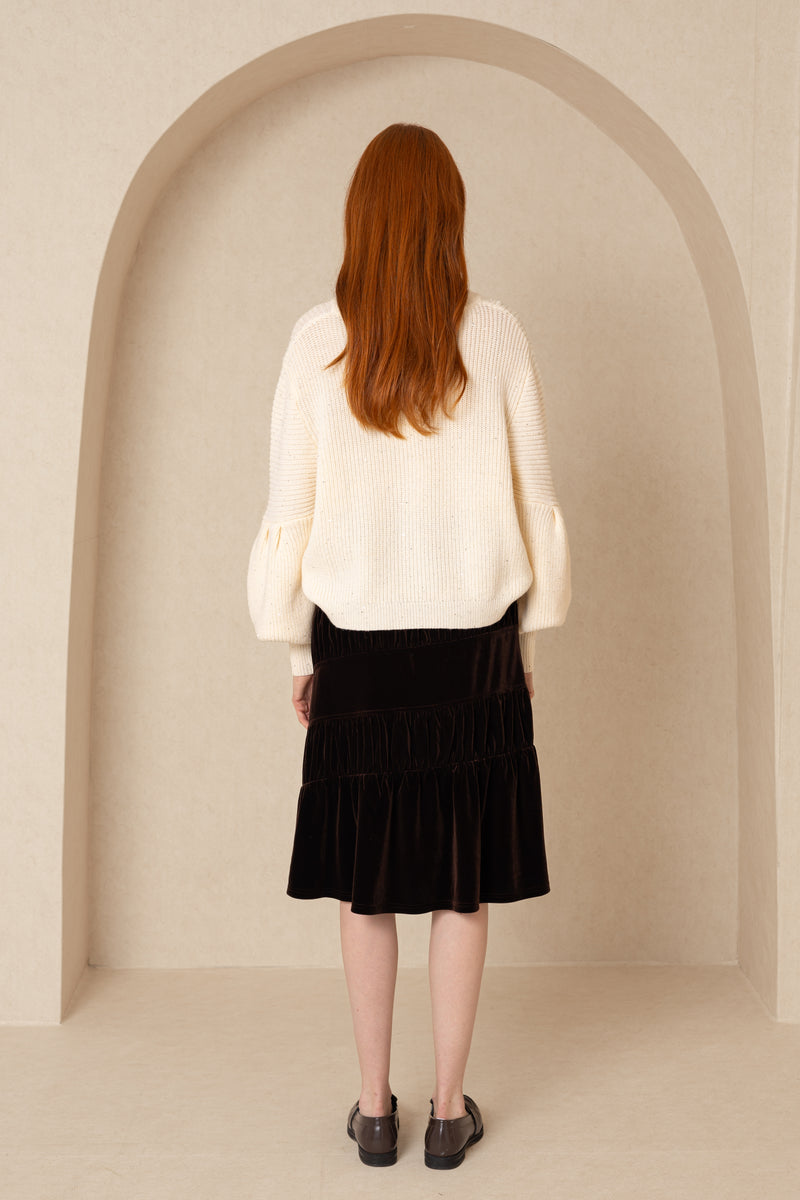 Brown Layered Velvet Skirt