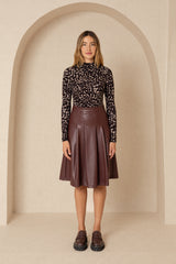 Burgundy Leather Half Pleat Skirt