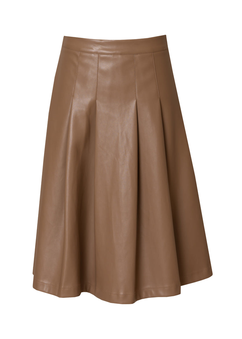 Light Brown Leather Half Pleat Skirt