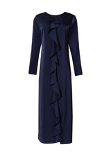 Navy Front Ruffle Silk Maxi