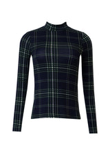 Navy Plaid Mock Neck Top