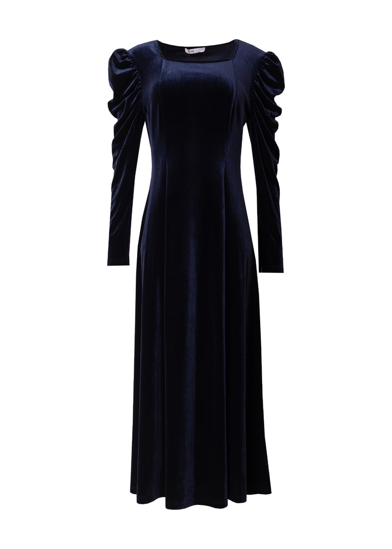 Navy Velvet Square Neck Dress