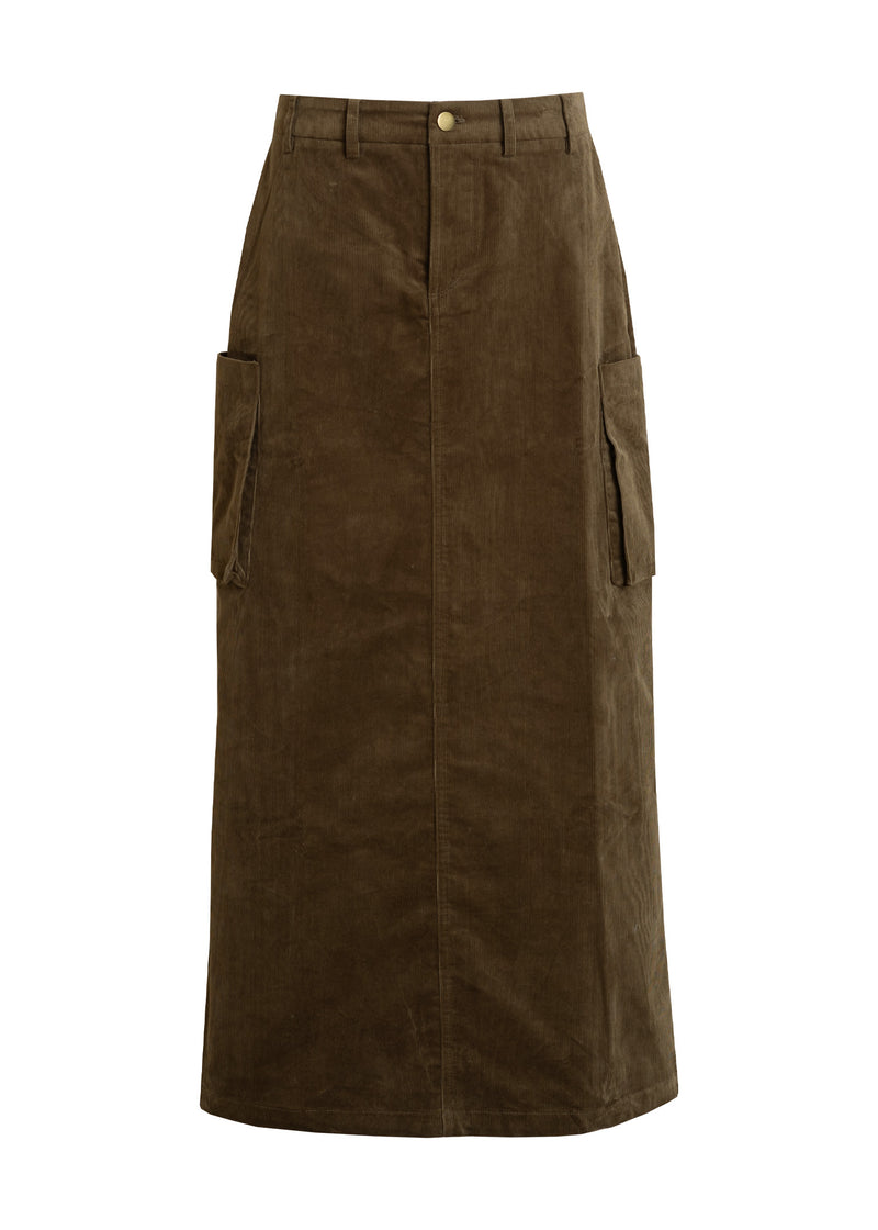 Olive Corduroy Cargo Skirt