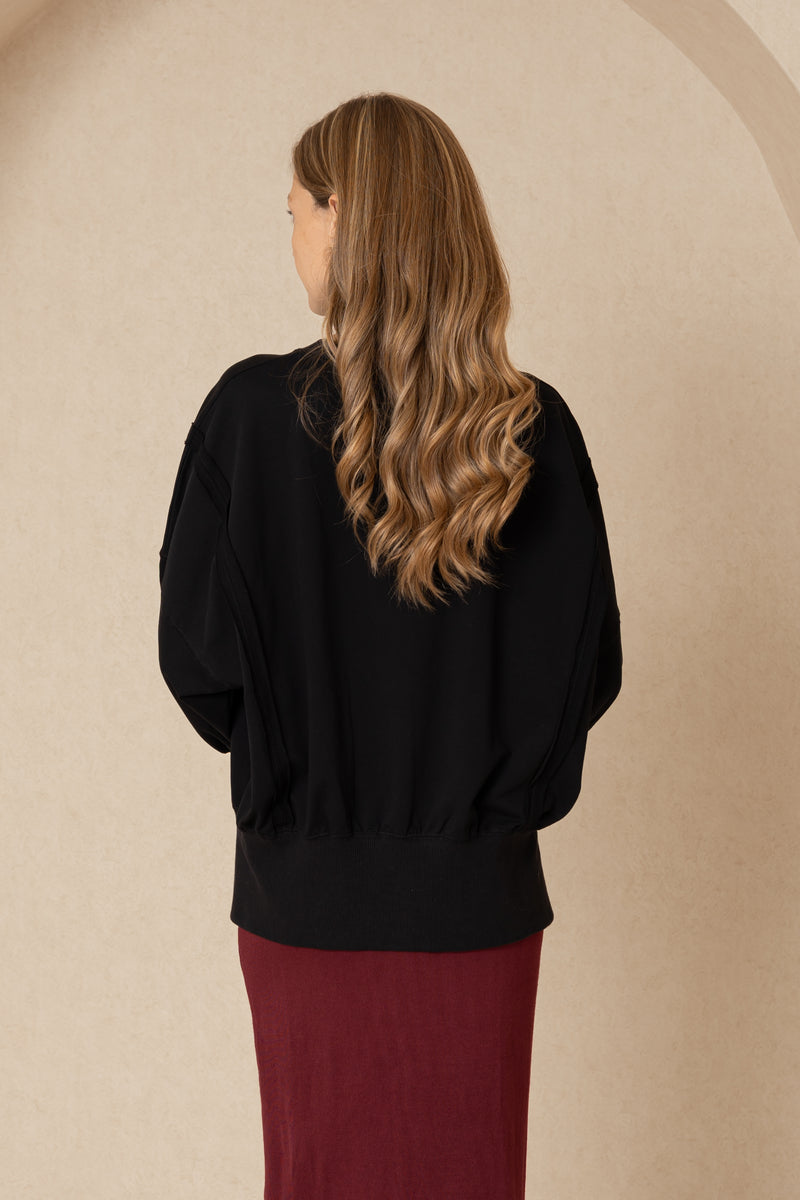 Black Oversized Slit Sweatshirt