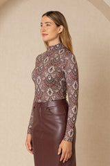 Paisley Printed Mock Neck Top