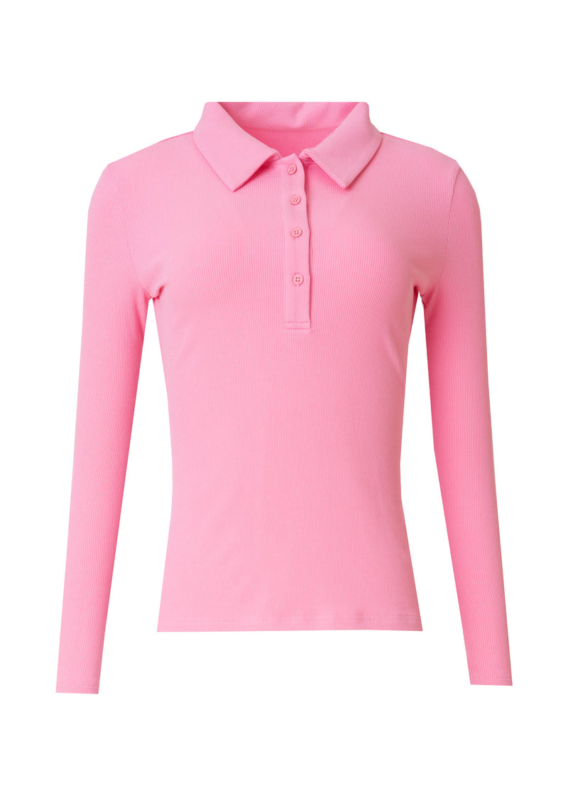 Pink Ribbed Polo Tee