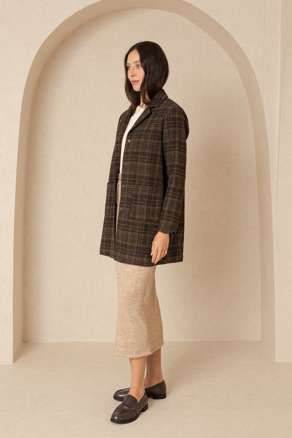 Brown Plaid Wool Coat