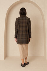 Brown Plaid Wool Coat