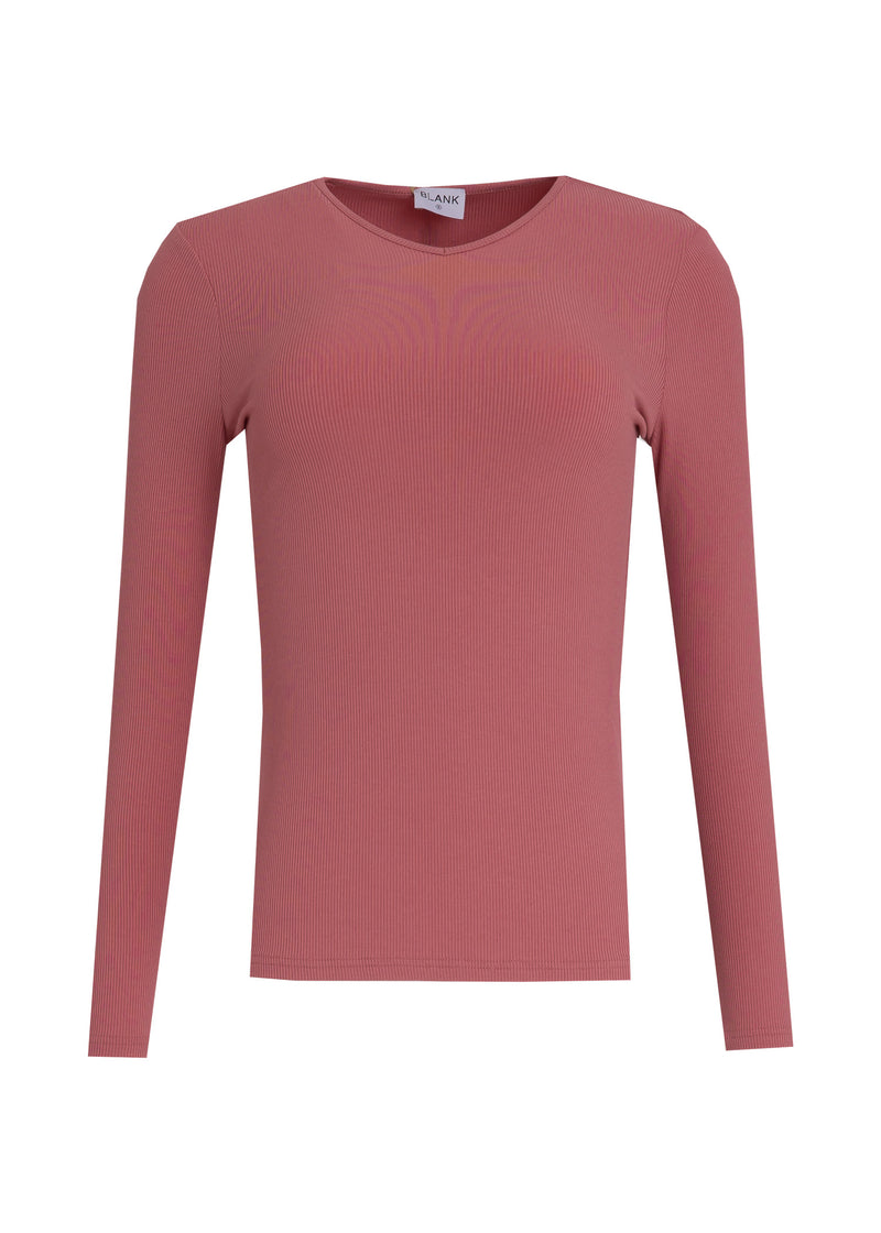 Raspberry Long Sleeve Ribbed V-Neck Tee