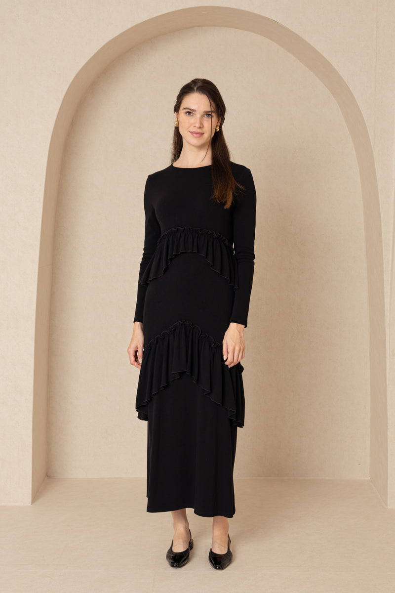 Black Ruffled Maxi Dress