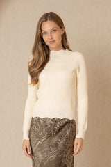 Ivory Scalloped Edge Sweater