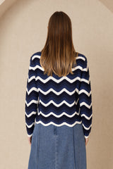 Blue Scalloped Knit Sweater