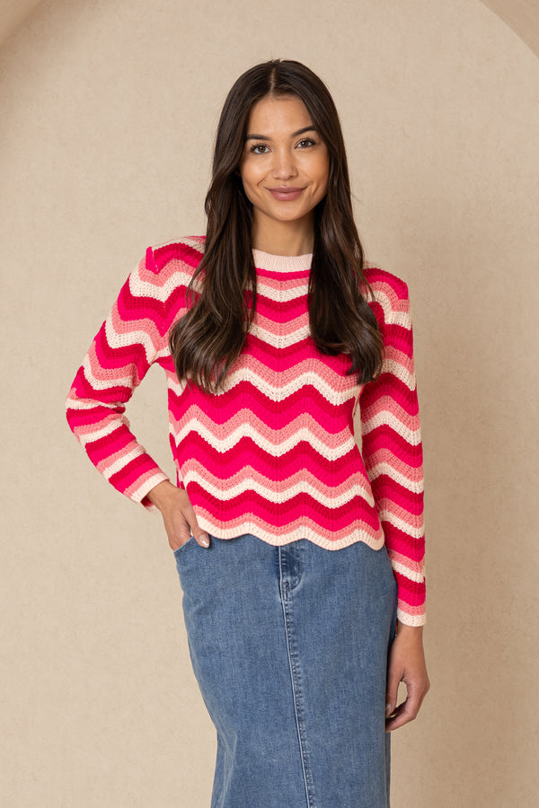 Pink Scalloped Knit Sweater