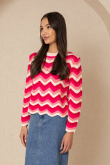 Pink Scalloped Knit Sweater