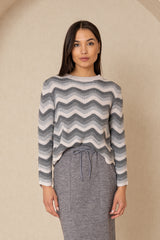 Grey Scalloped Knit Sweater