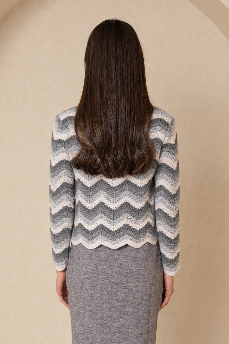 Grey Scalloped Knit Sweater