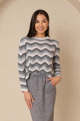 Grey Scalloped Knit Sweater