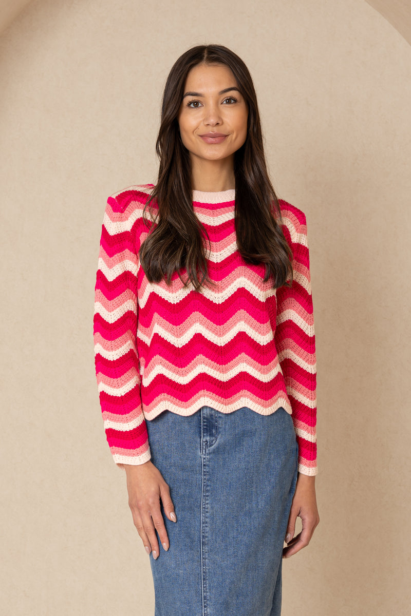 Pink Scalloped Knit Sweater