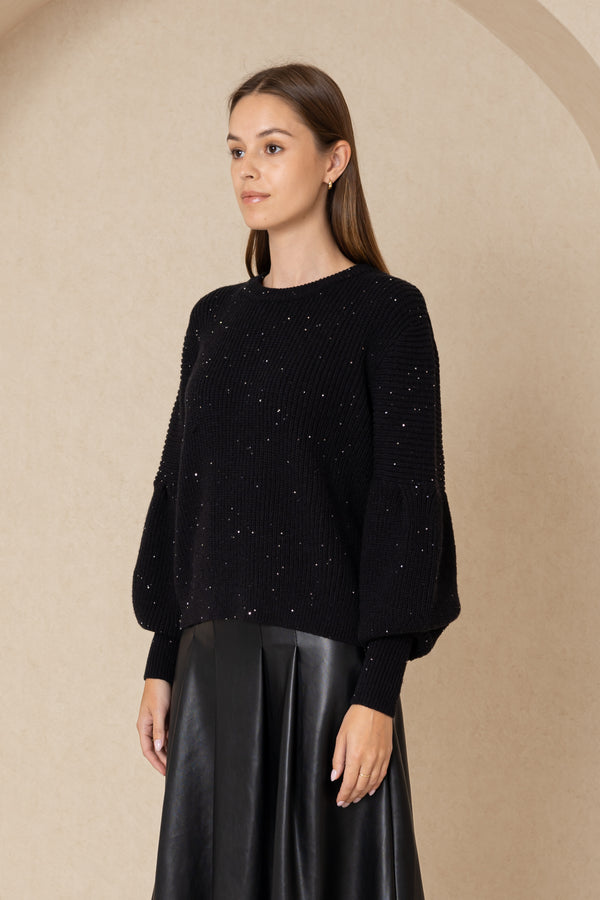 Black Sequin Knit Top