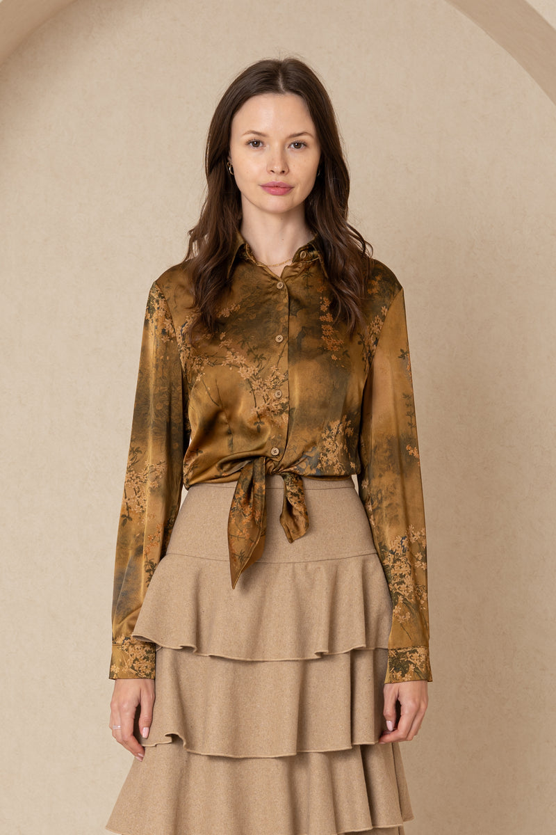 Gold Floral Silk Blouse