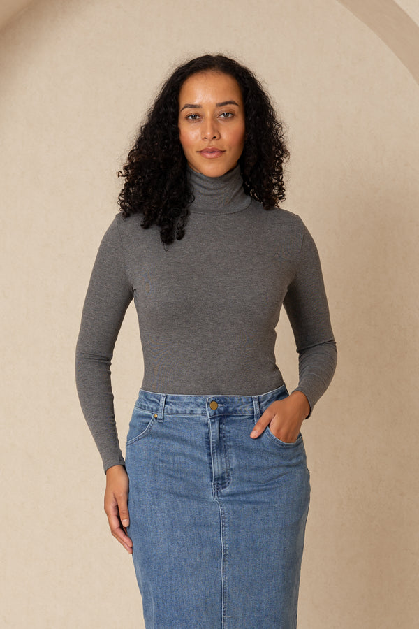 Heather Grey Solid Turtleneck